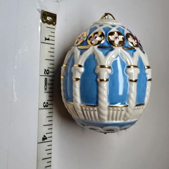 Lenox "Venetian Elegance" Porcelain Egg Ornament Blue Ivory Gold Trim 4" w/Box - Picture 2 of 6